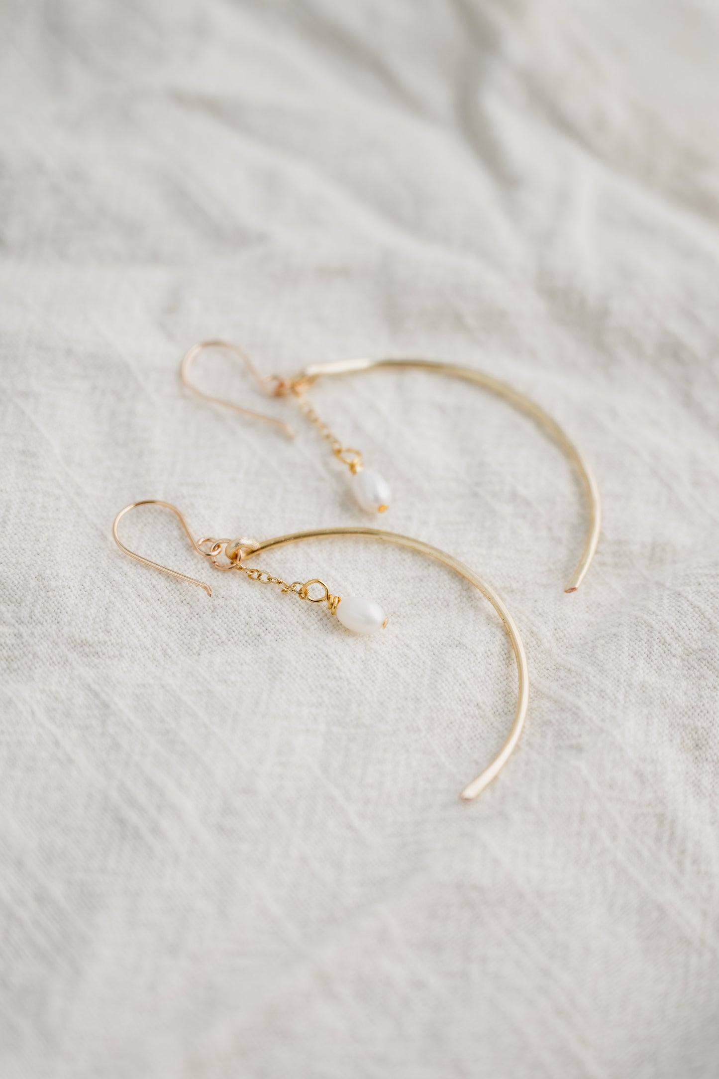 Hammered Crescent Pearl Earrings