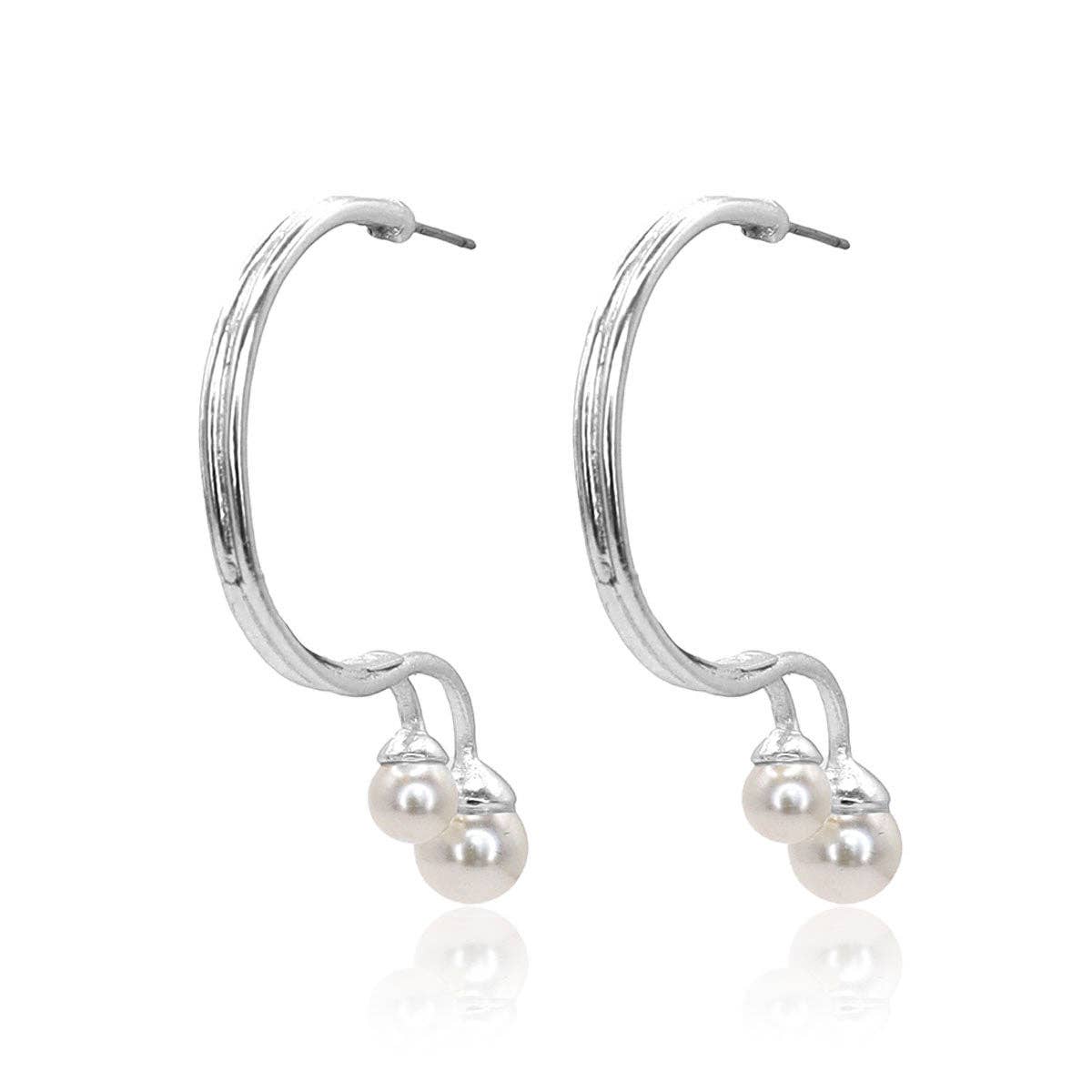 Double Hoop Pearl Drop Earrings