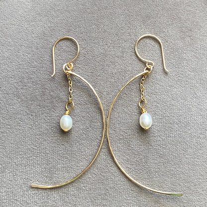 Hammered Crescent Pearl Earrings