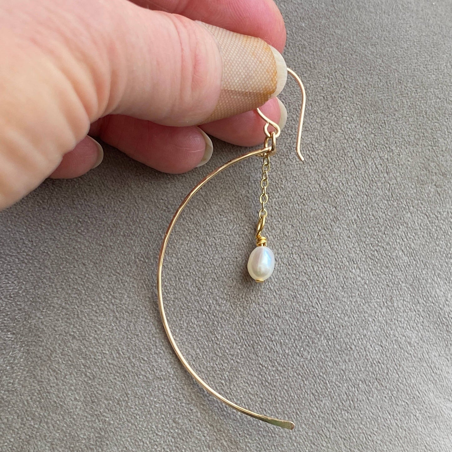 Hammered Crescent Pearl Earrings