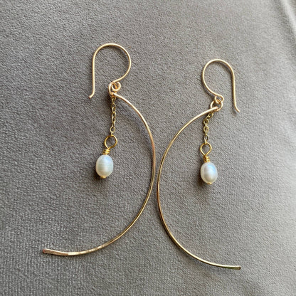 Hammered Crescent Pearl Earrings