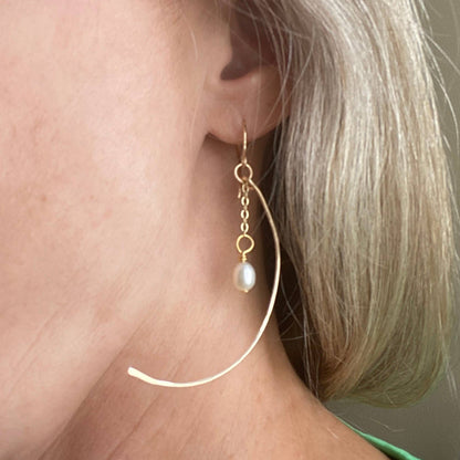 Hammered Crescent Pearl Earrings