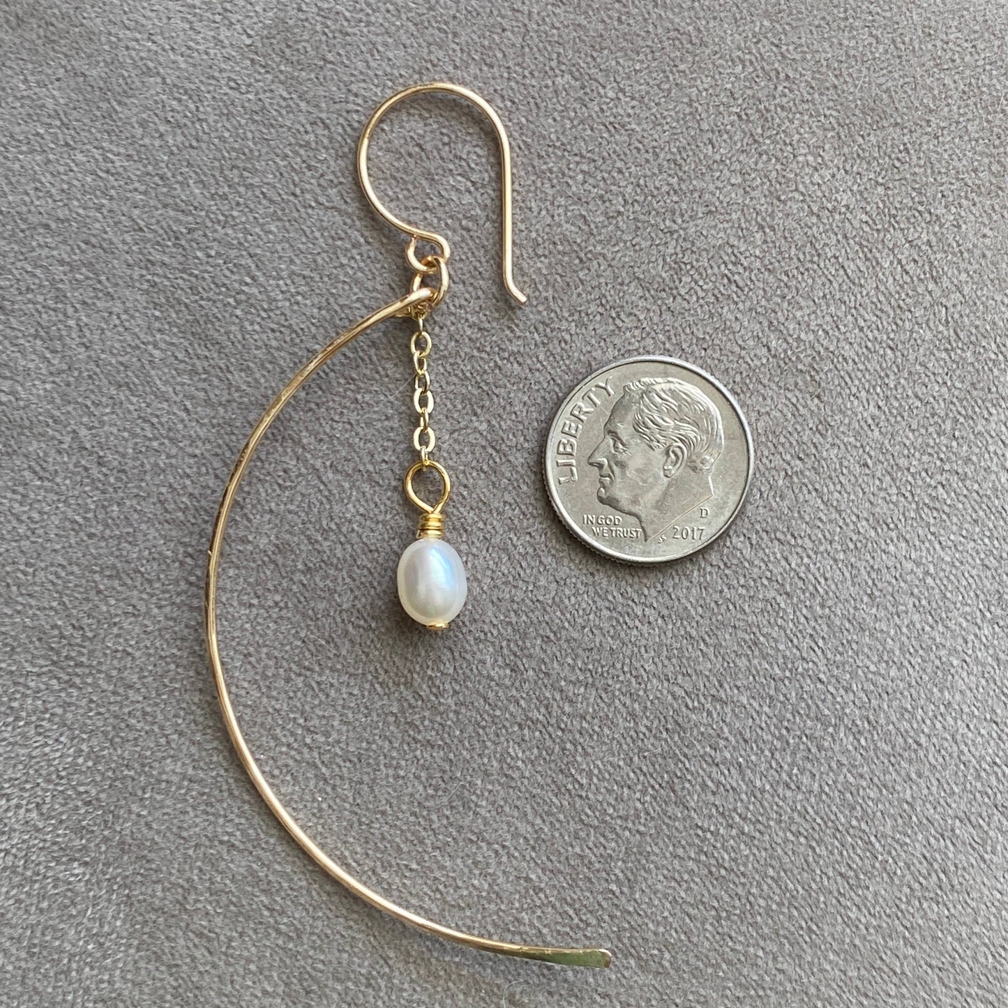 Hammered Crescent Pearl Earrings