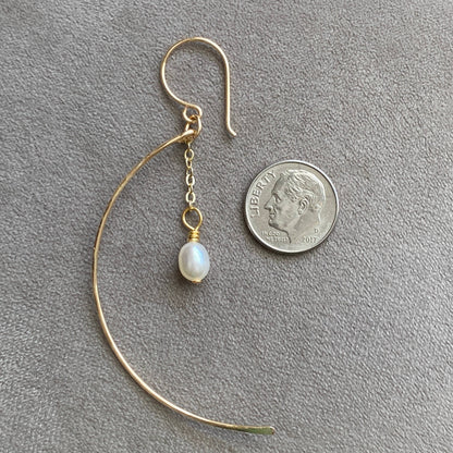 Hammered Crescent Pearl Earrings