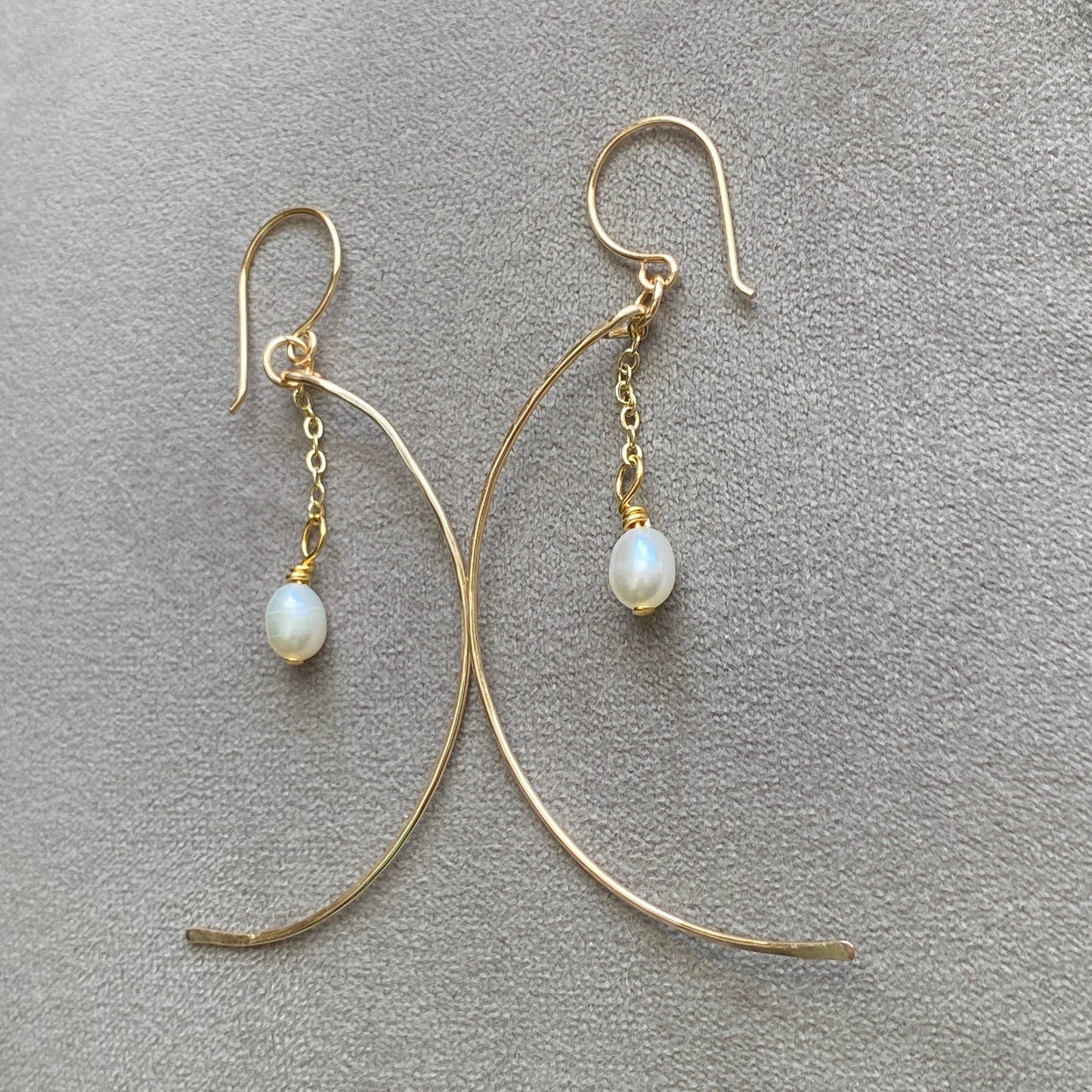 Hammered Crescent Pearl Earrings