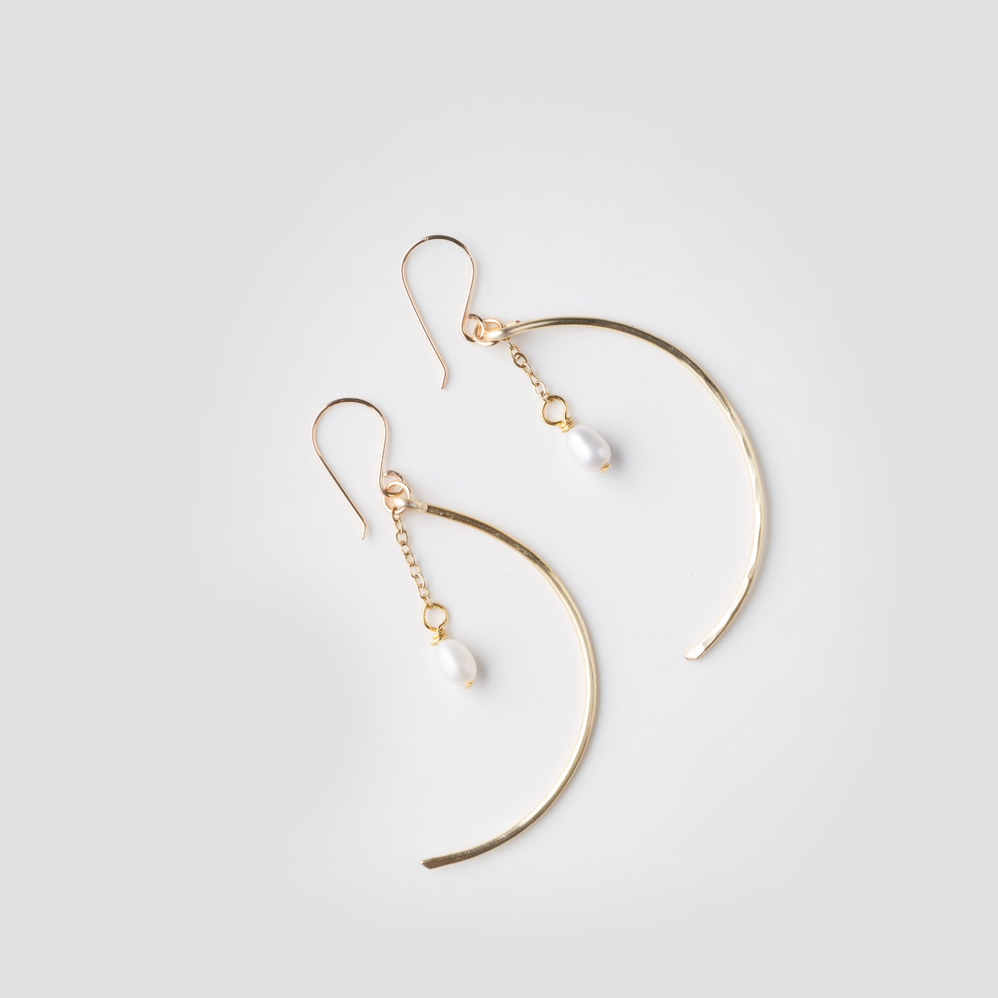 Hammered Crescent Pearl Earrings