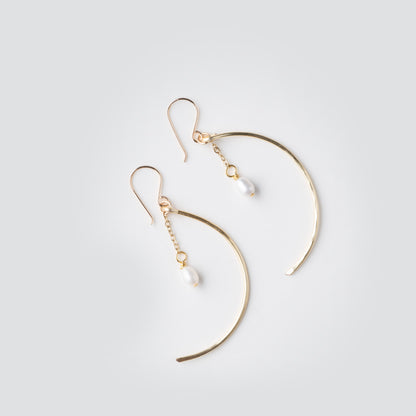 Hammered Crescent Pearl Earrings