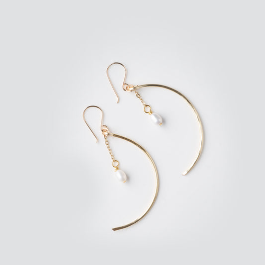 Hammered Crescent Pearl Earrings