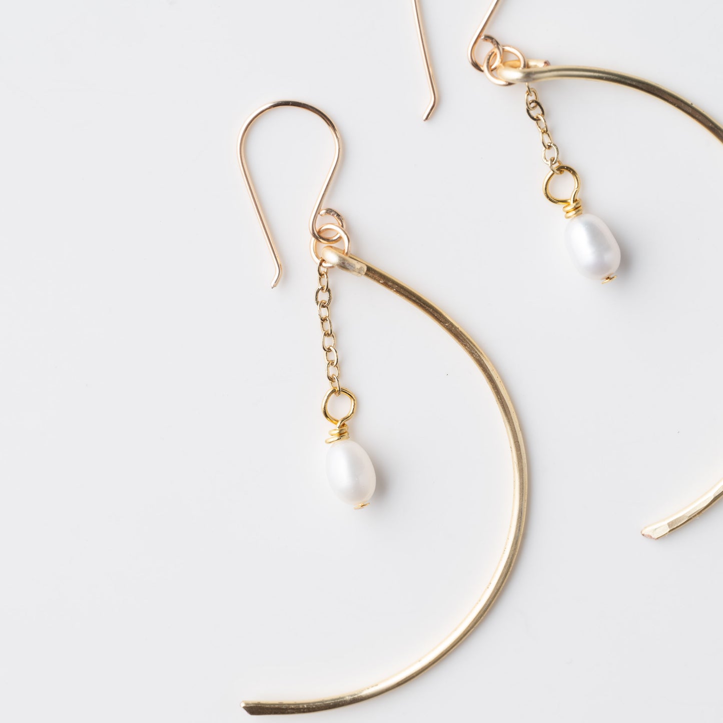 Hammered Crescent Pearl Earrings