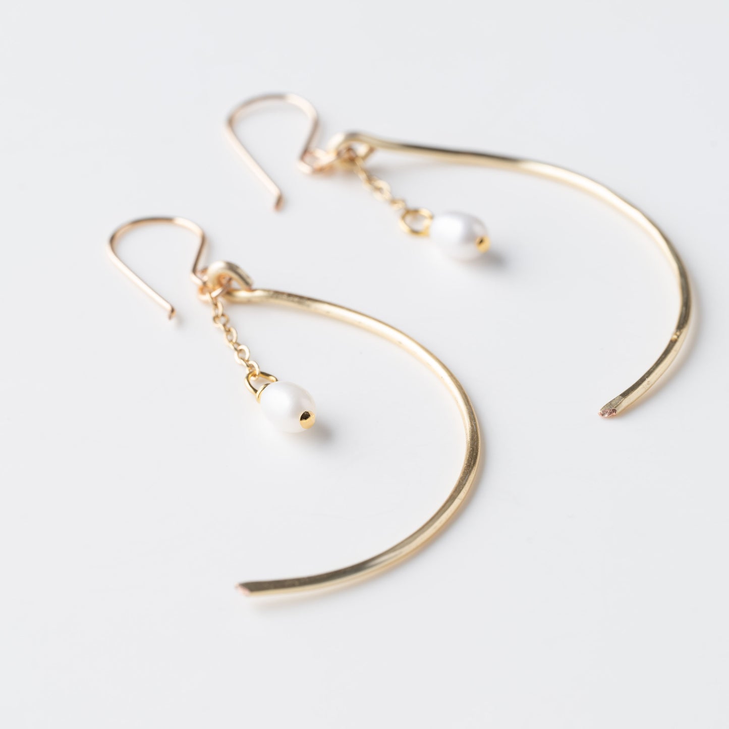 Hammered Crescent Pearl Earrings
