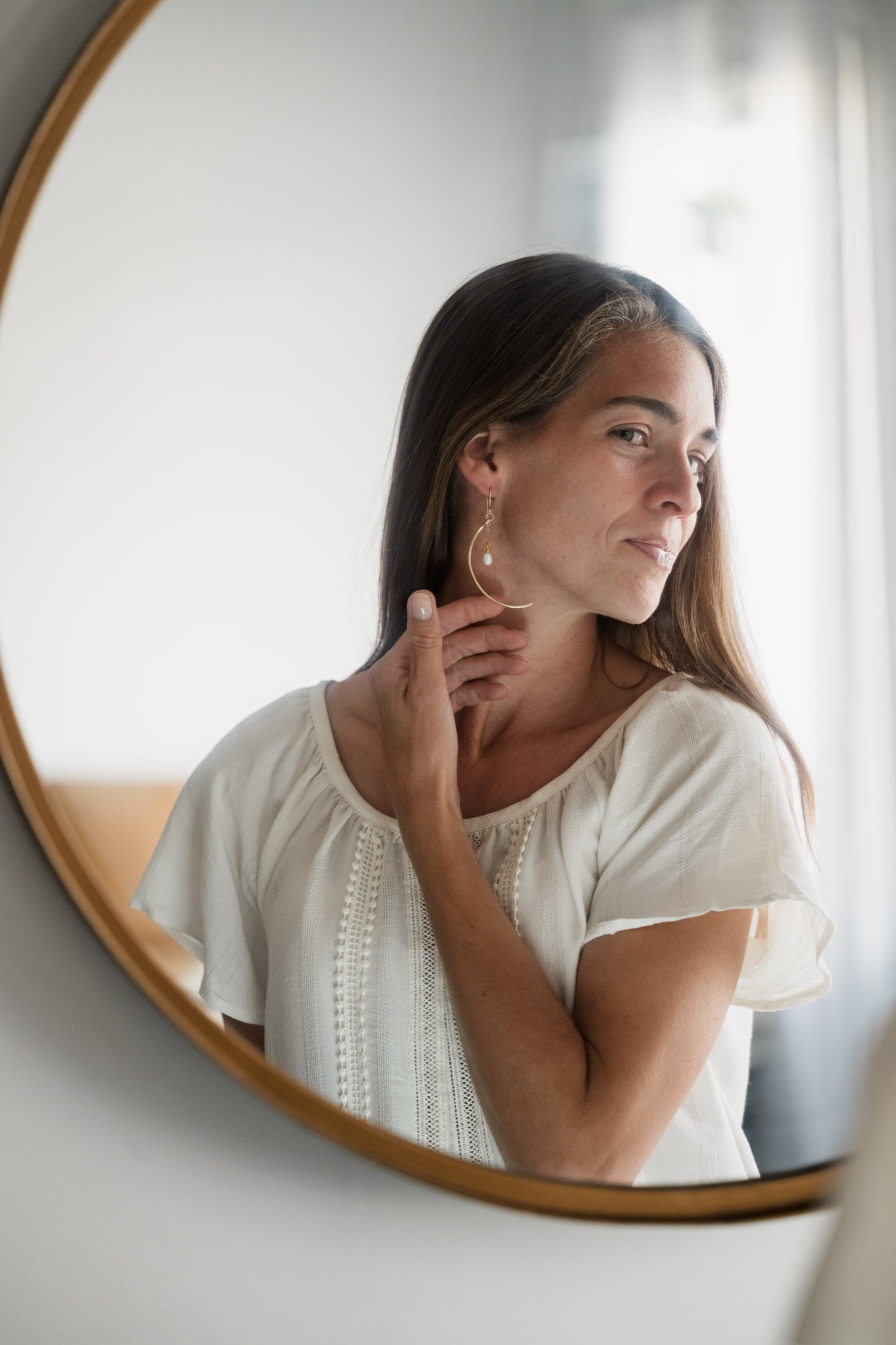 Hammered Crescent Pearl Earrings