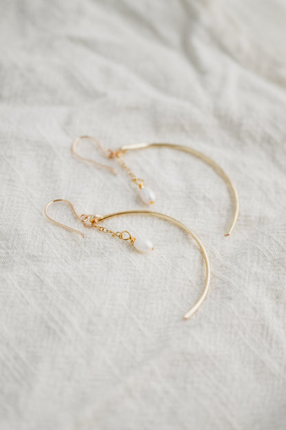 Hammered Crescent Pearl Earrings